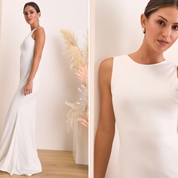 LULU's Bridal Wedding Chic Modern Sexy Minimalist Mermaid Trumpet Gown - Picture 3 of 3